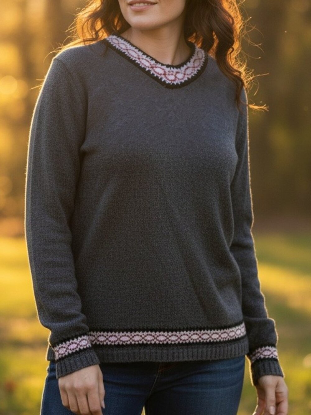 North West Blue Grey Wool-blend V-neck Sweater